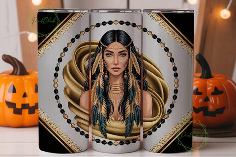 Gold Tribal Woman 20oz Tumbler Wrap Sublimation PixelChick 