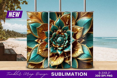Golden And Teal Floral Abstract Ornament Sublimation Regulrcrative 