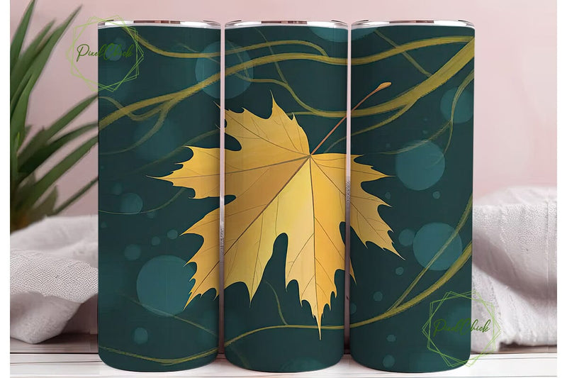 Golden Autumn Leaves 20oz Tumbler Wrap Sublimation PixelChick 