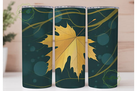 Golden Autumn Leaves 20oz Tumbler Wrap Sublimation PixelChick 