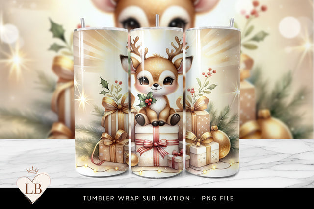Golden Baby Deer Tumbler Wrap | Christmas Sublimation PNG Sublimation BijouBay 