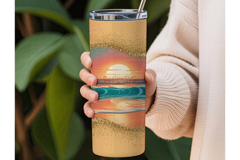 Golden Beach Sunset 20oz Tumbler Wrap Sublimation DesignSVG 