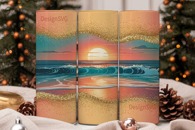 Golden Beach Sunset 20oz Tumbler Wrap Sublimation DesignSVG 