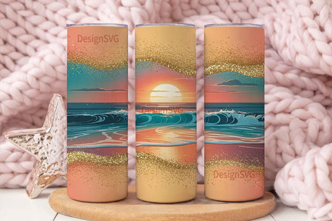 Golden Beach Sunset 20oz Tumbler Wrap Sublimation DesignSVG 
