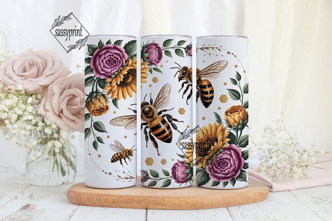 Golden Bee Floral Tumbler Wrap Sublimation sassyprint 