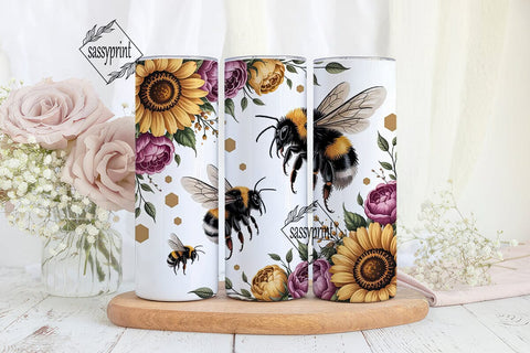 Golden Bee Floral Tumbler Wrap Sublimation sassyprint 