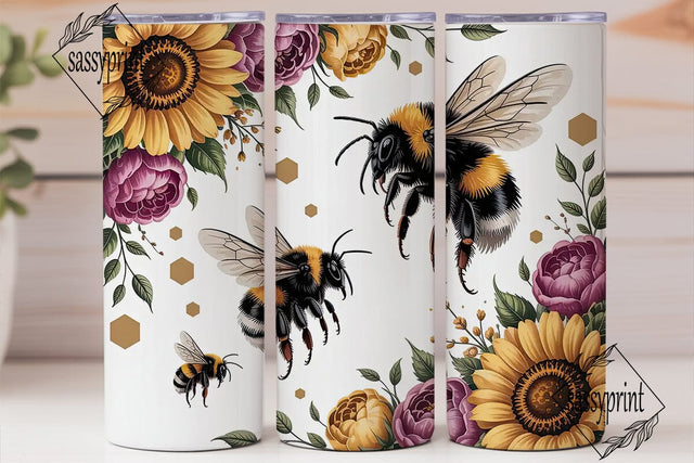 Golden Bee Floral Tumbler Wrap Sublimation sassyprint 
