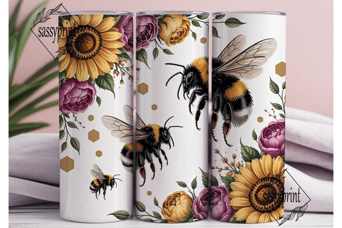 Golden Bee Floral Tumbler Wrap Sublimation sassyprint 