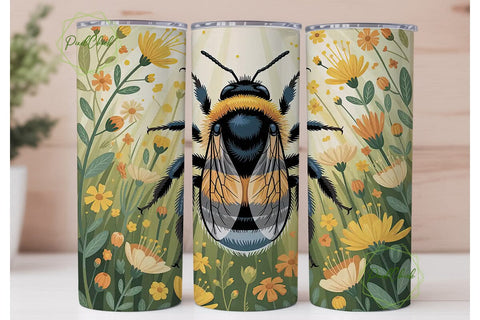 Golden Bumblebee Floral 20oz Tumbler Sublimation PixelChick 