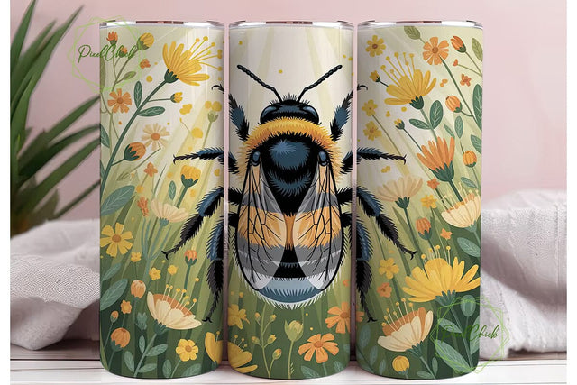 Golden Bumblebee Floral 20oz Tumbler Sublimation PixelChick 