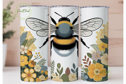 Golden Bumblebee Floral 20oz Tumbler Sublimation PixelChick 