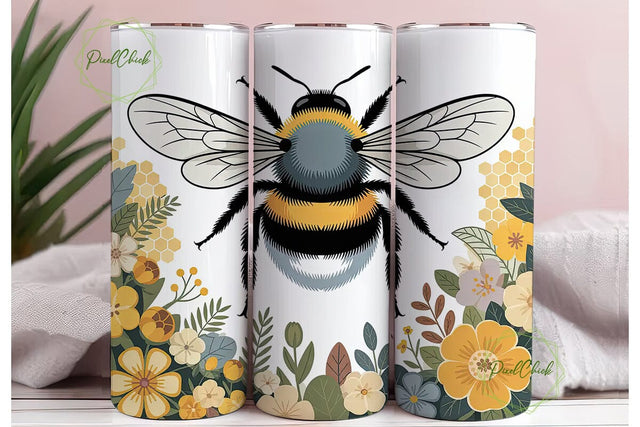 Golden Bumblebee Floral 20oz Tumbler Sublimation PixelChick 