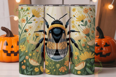 Golden Bumblebee Floral 20oz Tumbler Sublimation PixelChick 