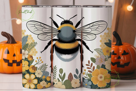 Golden Bumblebee Floral 20oz Tumbler Sublimation PixelChick 