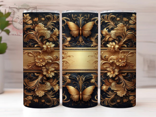 Golden Butterfly Floral Tumbler, Elegant Floral Wrap, 20oz Floral Tumbler, Butterfly Sublimation Design, Floral Elegant Cup, Nature Inspired Tumbler, Butterfly Floral Wrap Sublimation Lara' s Designs 