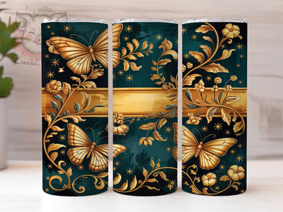 Golden Butterfly Floral Tumbler, Elegant Floral Wrap, 20oz Floral Tumbler, Butterfly Sublimation Design, Floral Elegant Cup, Nature Inspired Tumbler, Butterfly Floral Wrap Sublimation Lara' s Designs 