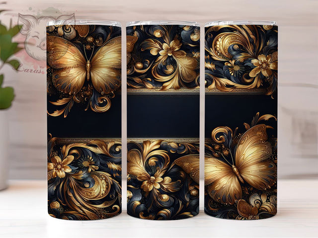 Golden Butterfly Floral Tumbler, Elegant Floral Wrap, 20oz Floral Tumbler, Butterfly Sublimation Design, Floral Elegant Cup, Nature Inspired Tumbler, Butterfly Floral Wrap Sublimation Lara' s Designs 