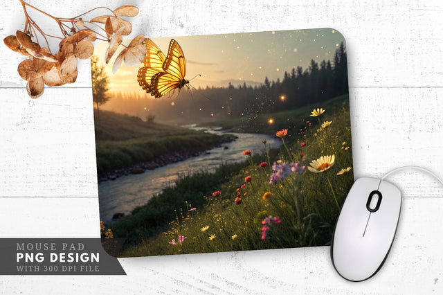 Golden Butterfly Over a Meadow Mouse Pad PNG Design Sublimation Regulrcrative 