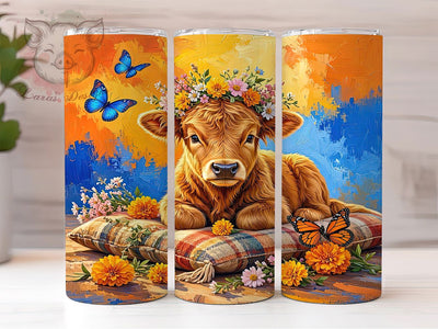 Golden Calf Floral Glow 20oz Tumbler, Golden Theme, Calf Motif, Floral Design, Glow Effect, Elegant Style, Skinny Tumbler, Sublimation PNG Sublimation Lara' s Designs 