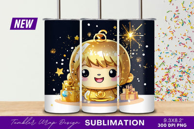 Golden Cartoon Character With Gifts Tumbler Png Sublimation Regulrcrative 