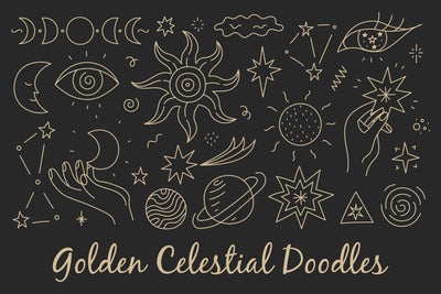 Golden Celestial Doodles PNG Clipart Sublimation Rin Green 
