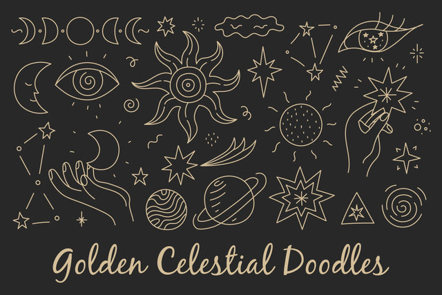 Golden Celestial Doodles PNG Clipart Sublimation Rin Green 