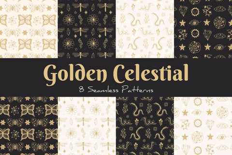 Golden Celestial Seamless Patterns Digital Pattern Rin Green 