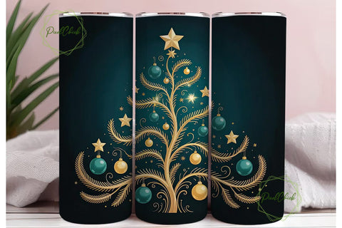Golden Christmas Tree 20oz Tumbler Wrap Sublimation PixelChick 