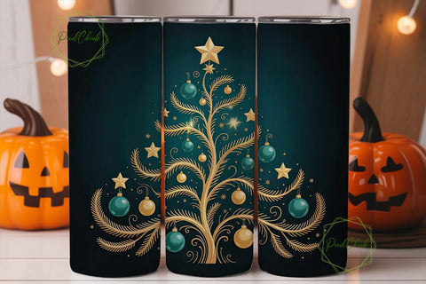 Golden Christmas Tree 20oz Tumbler Wrap Sublimation PixelChick 
