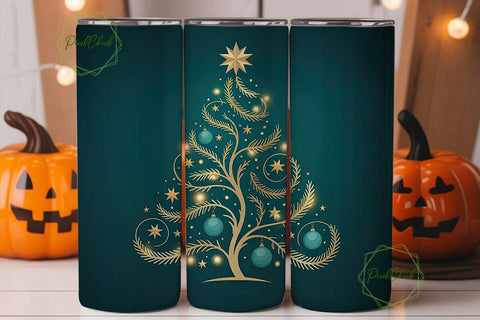 Golden Christmas Tree 20oz Tumbler Wrap Sublimation PixelChick 