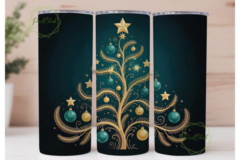 Golden Christmas Tree 20oz Tumbler Wrap Sublimation PixelChick 