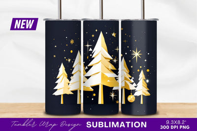 Golden Christmas Trees With Stars Background Sublimation Regulrcrative 