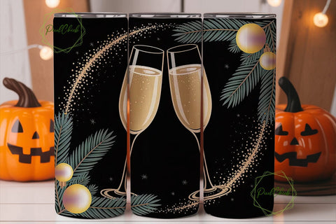 Golden Christmas Wine 20oz Tumbler Wrap Sublimation PixelChick 