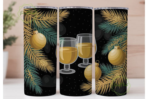 Golden Christmas Wine 20oz Tumbler Wrap Sublimation PixelChick 