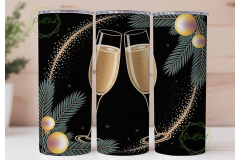 Golden Christmas Wine 20oz Tumbler Wrap Sublimation PixelChick 