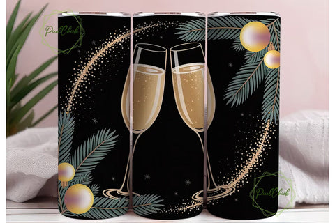 Golden Christmas Wine 20oz Tumbler Wrap Sublimation PixelChick 