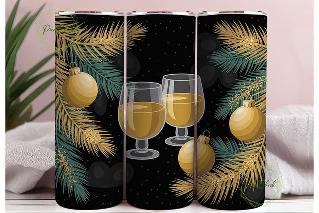 Golden Christmas Wine 20oz Tumbler Wrap Sublimation PixelChick 