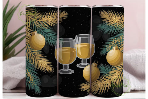 Golden Christmas Wine 20oz Tumbler Wrap Sublimation PixelChick 