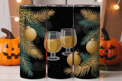 Golden Christmas Wine 20oz Tumbler Wrap Sublimation PixelChick 