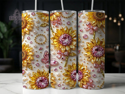 Golden Crystal Sunflower 20oz Tumbler, Golden Crystal Sunflower, Crystal Sunflower, Golden Sunflower, Sunflower Tumbler, 20oz Tumbler, Crystal Tumbler, Tumbler Wrap Sublimation SvggirlplusArt 