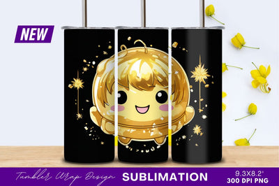 Golden Cute Character Tumbler Png Illustration Sublimation Regulrcrative 