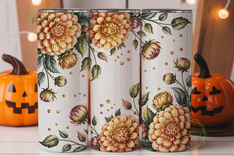 Golden Dahlia Tumbler Wrap PNG Sublimation PixelChick 