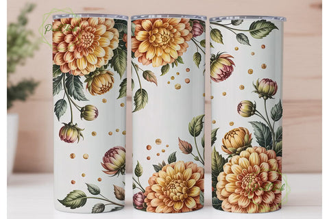 Golden Dahlia Tumbler Wrap PNG Sublimation PixelChick 