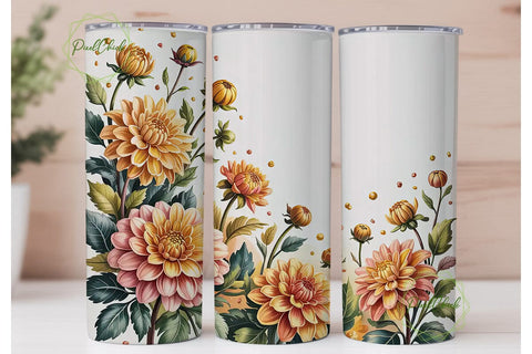 Golden Dahlia Tumbler Wrap PNG Sublimation PixelChick 
