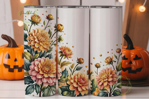 Golden Dahlia Tumbler Wrap PNG Sublimation PixelChick 
