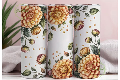 Golden Dahlia Tumbler Wrap PNG Sublimation PixelChick 