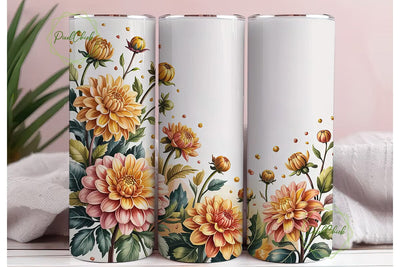 Golden Dahlia Tumbler Wrap PNG Sublimation PixelChick 
