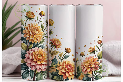 Golden Dahlia Tumbler Wrap PNG Sublimation PixelChick 