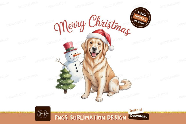 Golden dog snowman christmas tree retriever santa Sublimation Designangry 