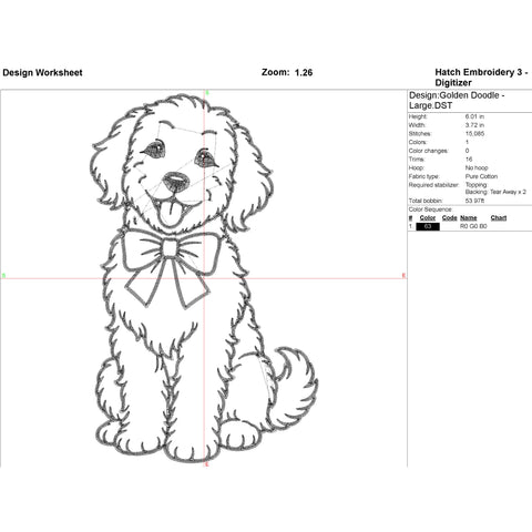 Golden Doodle with Bow Embroidery/Applique DESIGNS Stitched Haus 